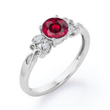 Tiny Butterfly 0.5 carat Round Lab-Created Ruby and Diamond Vintage Engagement Ring in Rose Gold