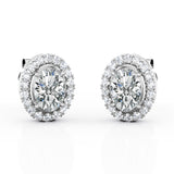 Frame Surface Prong 1.10 Carat Oval Cut Certified Moissanite 4 Prong and Diamond Ear Studs in Rose Gold