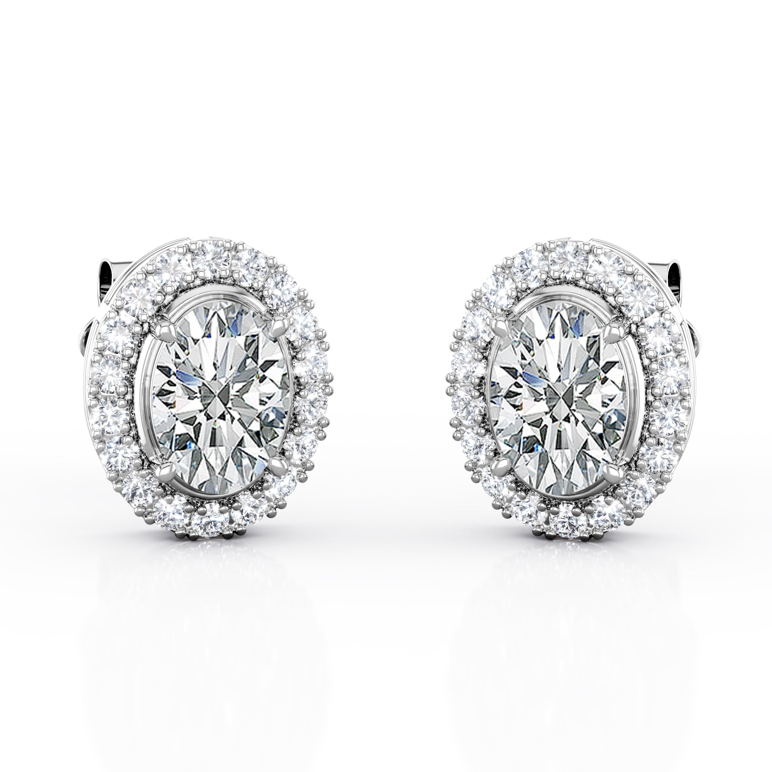 Frame Surface Prong 1.10 Carat Oval Cut Certified Moissanite 4 Prong and Diamond Ear Studs in Rose Gold