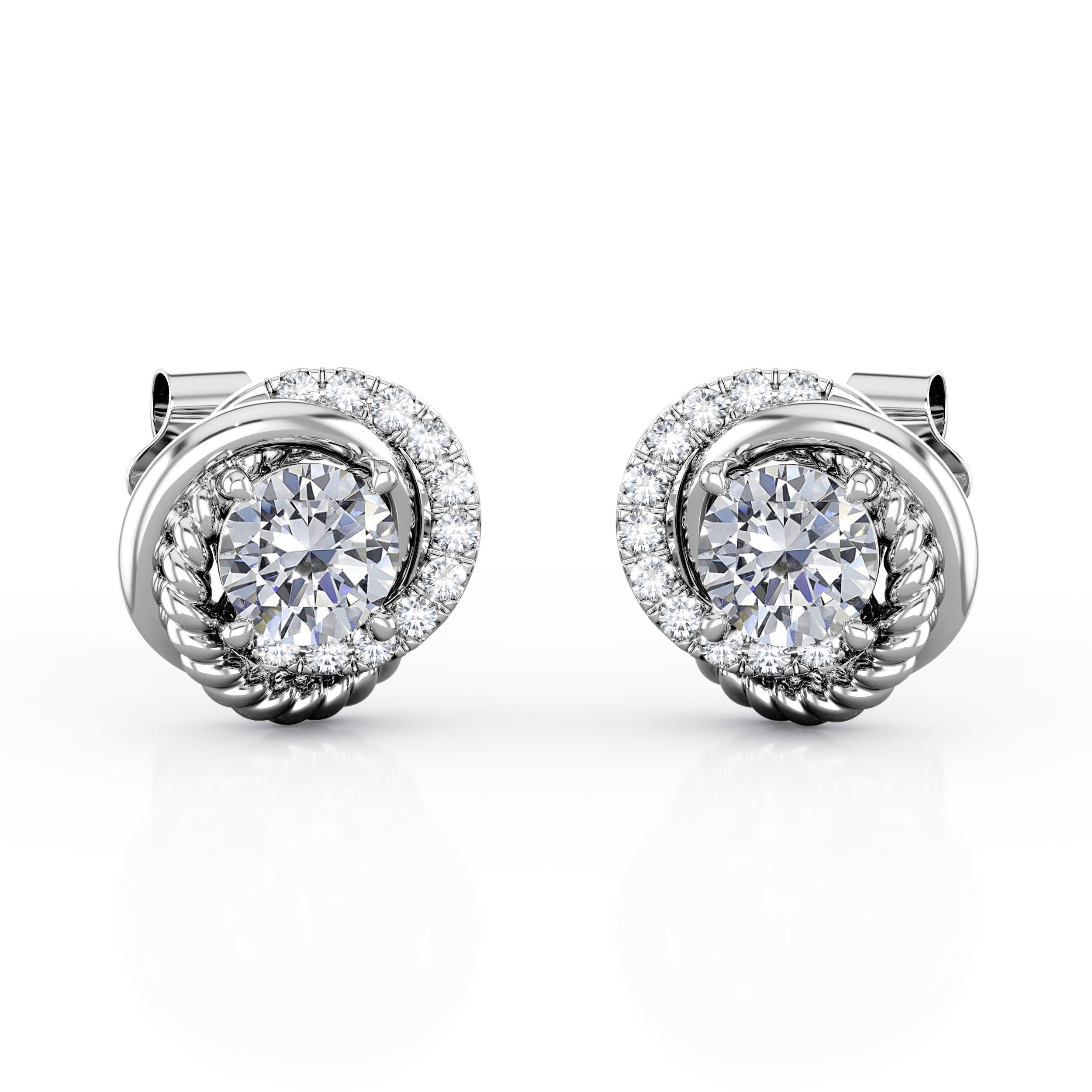 Crossover Knot 0.60 CT TDW Round Certified Lab Diamond Floating Pave Ear Studs in Yellow Gold