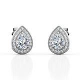 Surface Prong Pave 0.85 CT TDW Pear Shape Certified Lab Diamond 3 Prong Antique Stud Earrings in White Gold