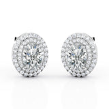Art Deco Basket Set 2.20 Carat Oval Cut Certified Moissanite and Diamond Double Halo Stud Earrings in Rose Gold