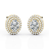 Art Deco Basket Set 2.20 Carat Oval Cut Certified Moissanite and Diamond Double Halo Stud Earrings in Rose Gold