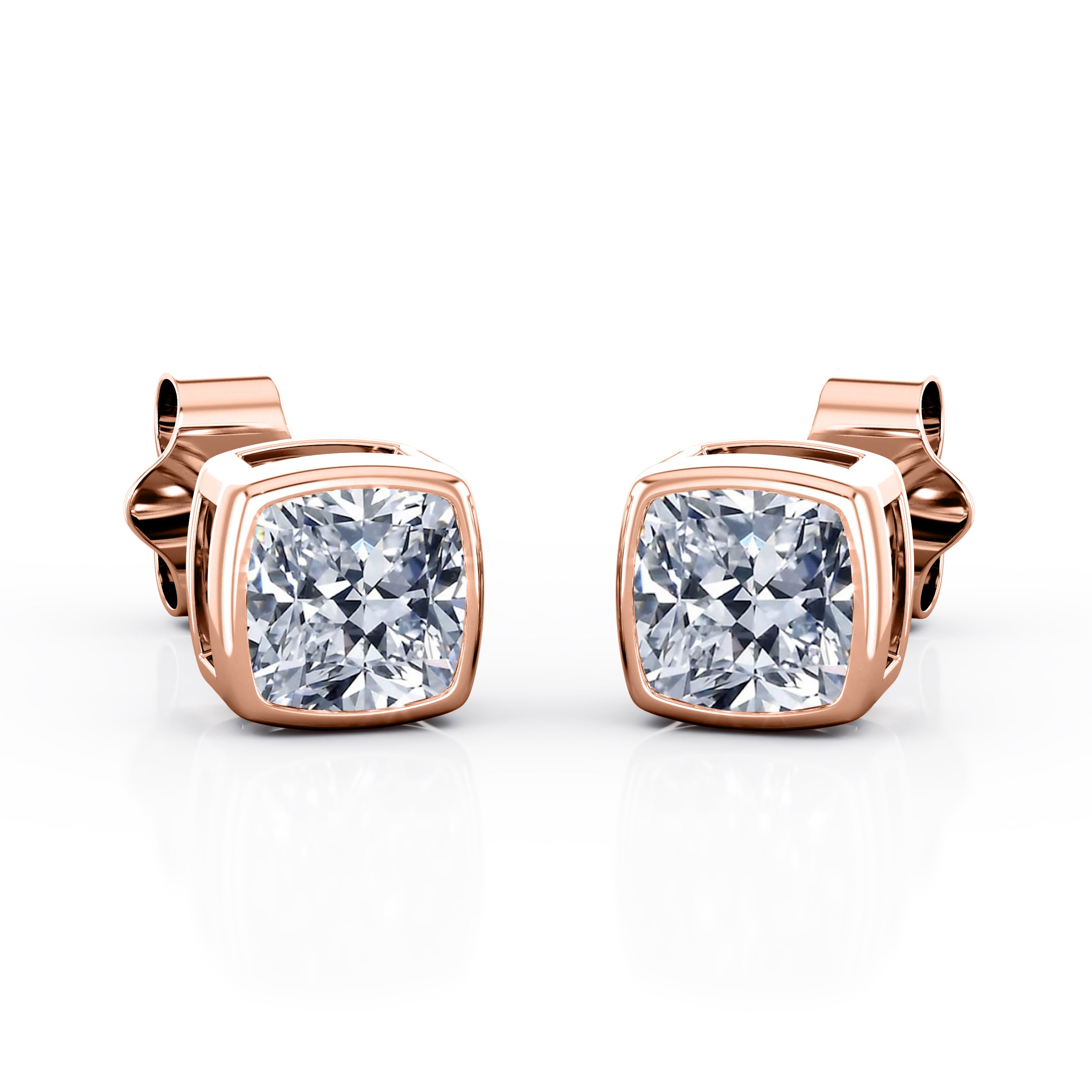 Simple Single Stone 1 Carat Cushion Certified Moissanite Bezel Set Ear Studs in White Gold