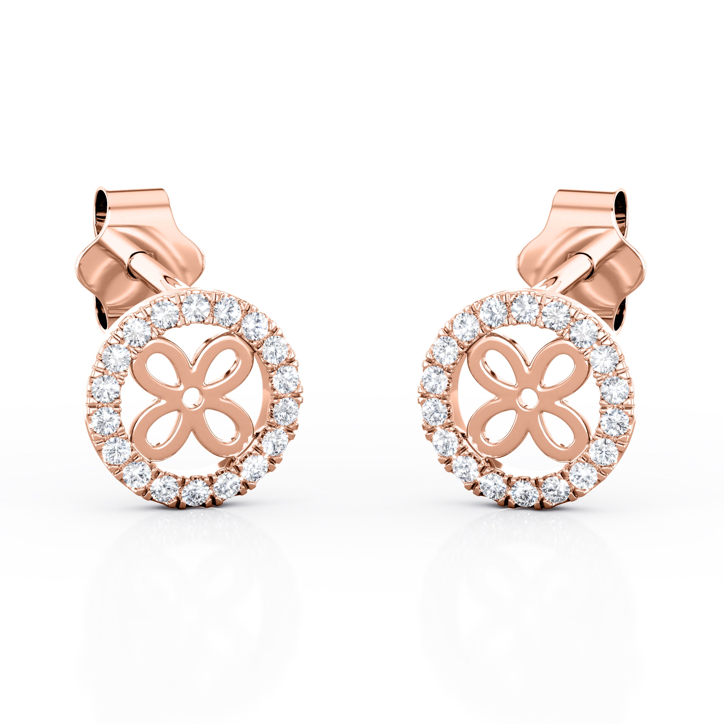 Fishtail Pave 0.25 Carat Round Moissanite Sunflower Outline Stud Earrings in White Gold