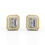 Octagonal Milgrain 0.85 CT TDW Emerald Cut Certified Lab Diamond Surface Prong Stud Earrings in White Gold