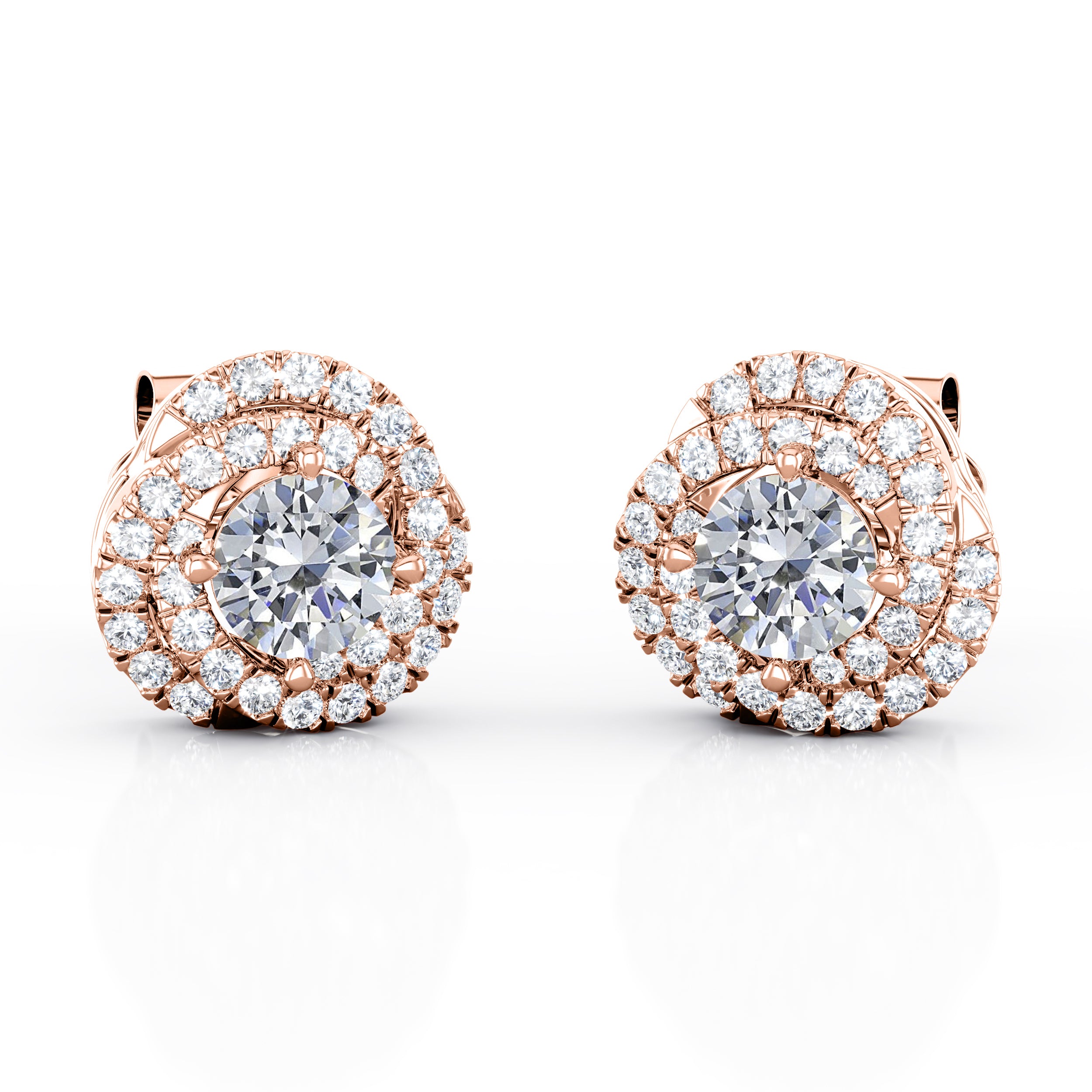 Infinity 0.95 Carat Round Certified Moissanite and Diamond Floating Halo Snowflake Ear Studs in Yellow Gold