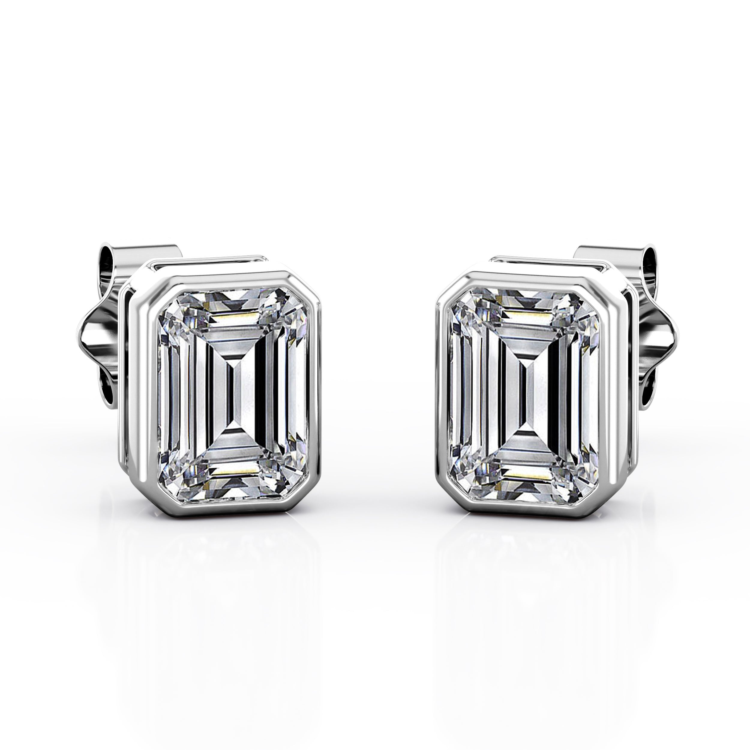 Octagon Bezel Set 1 CT TDW Emerald Cut Single Certified Lab Diamond Stud Earrings in Yellow Gold for Her
