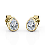 Tiny 0.75 CT TDW Teardrop Certified Lab Diamond Bezel Set Solitaire Ear Studs in Rose Gold
