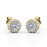 Classic Halo 0.60 CT TDW Round Cut Diamond Double Prong Stud Earrings in Yellow Gold