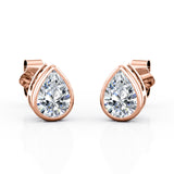 Tiny 0.75 CT TDW Teardrop Certified Lab Diamond Bezel Set Solitaire Ear Studs in Rose Gold