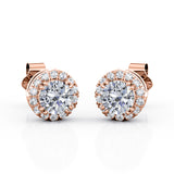 Classic Halo 0.60 CT TDW Round Cut Diamond Double Prong Stud Earrings in Yellow Gold