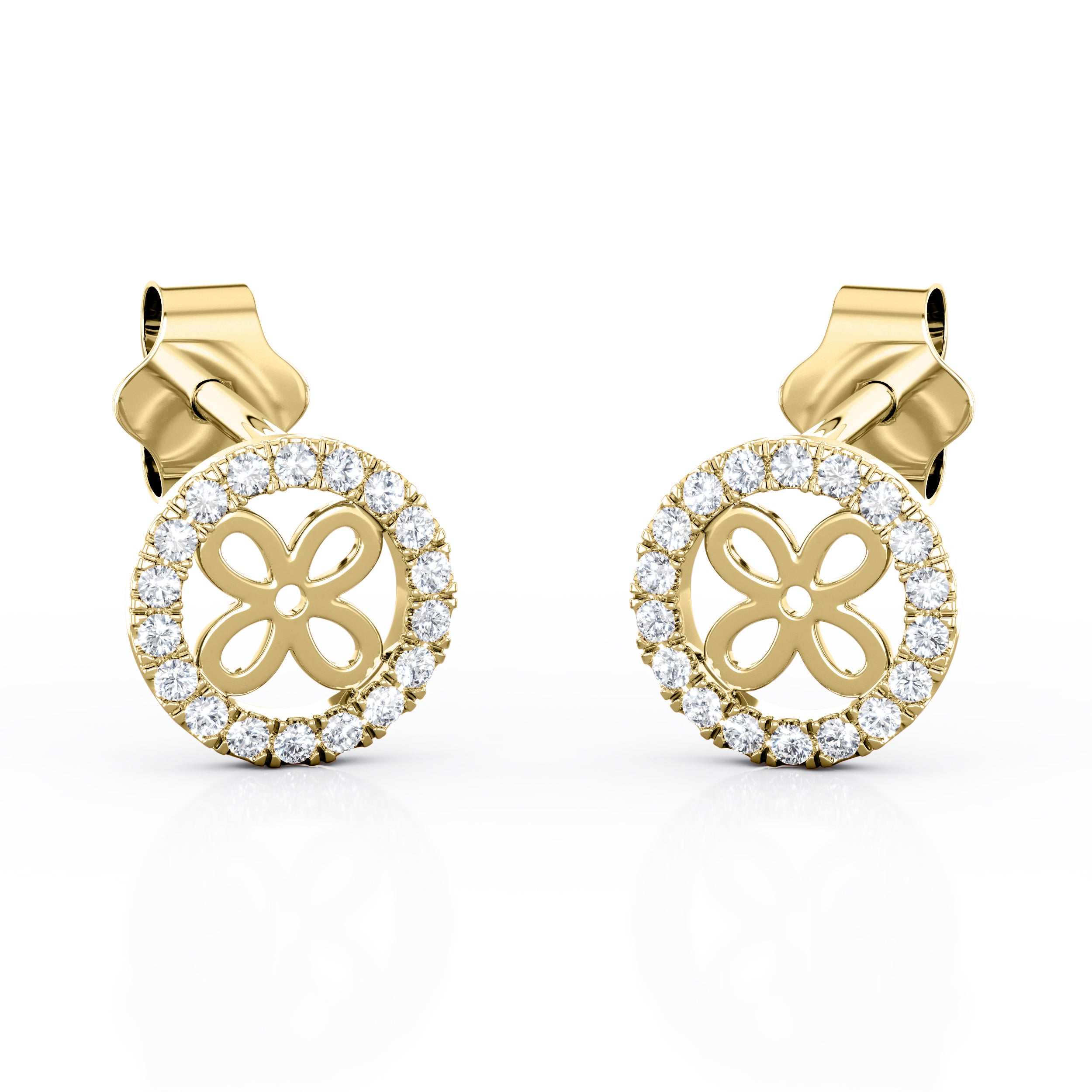 Fishtail Pave 0.25 Carat Round Moissanite Sunflower Outline Stud Earrings in White Gold