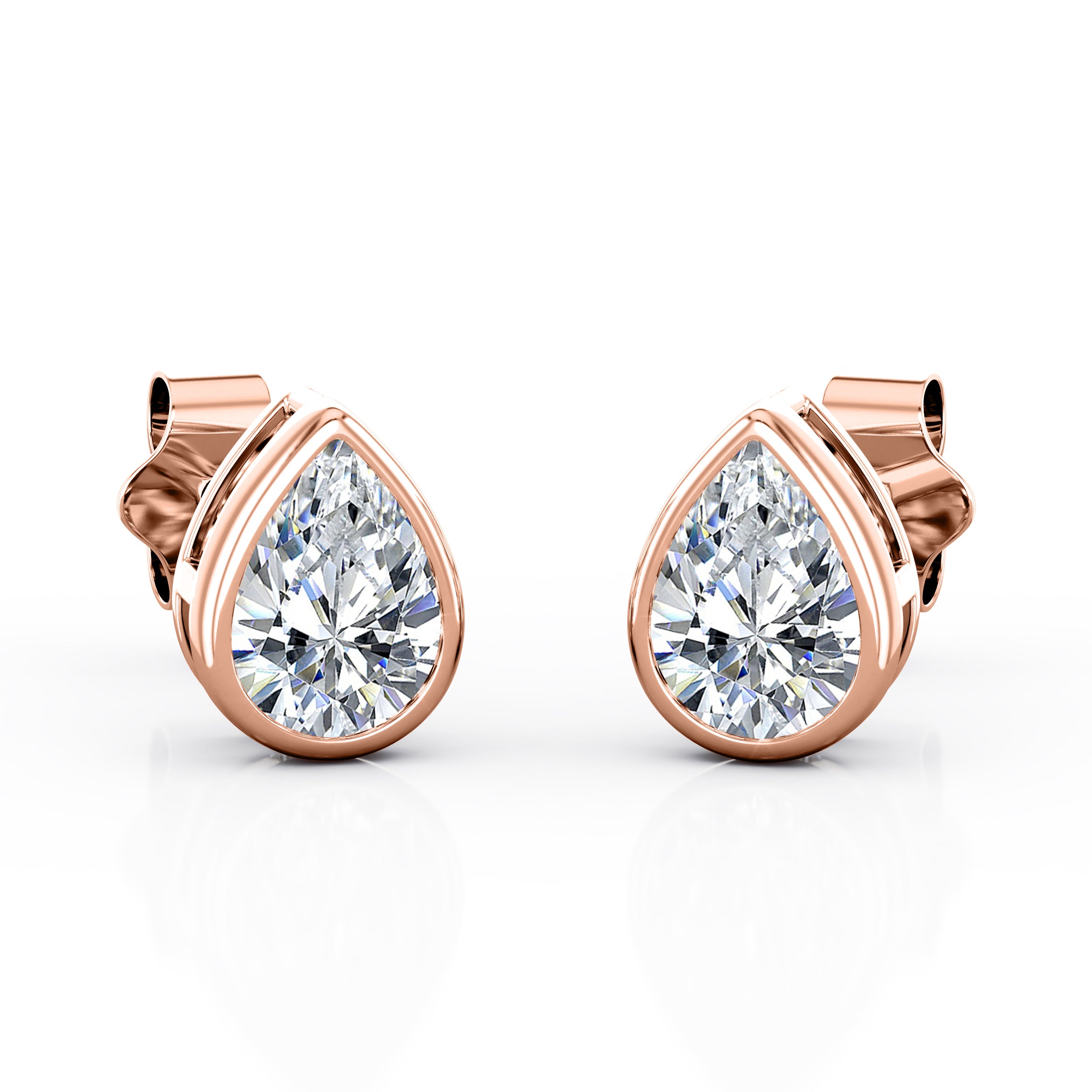 Basket Bezel Set 1 Carat Pear Shape Certified Moissanite Solitaire Ear Studs in White Gold
