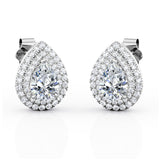 Art Deco 0.95 CT TDW Pear Shape Diamond Double Halo Micro Pave Ear Studs in Yellow Gold