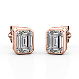 Bezel Setting 1 Carat Emerald Cut Certified Moissanite Vintage Stud Earrings in Rose Gold