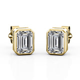 Bezel Setting 1 Carat Emerald Cut Certified Moissanite Vintage Stud Earrings in Rose Gold