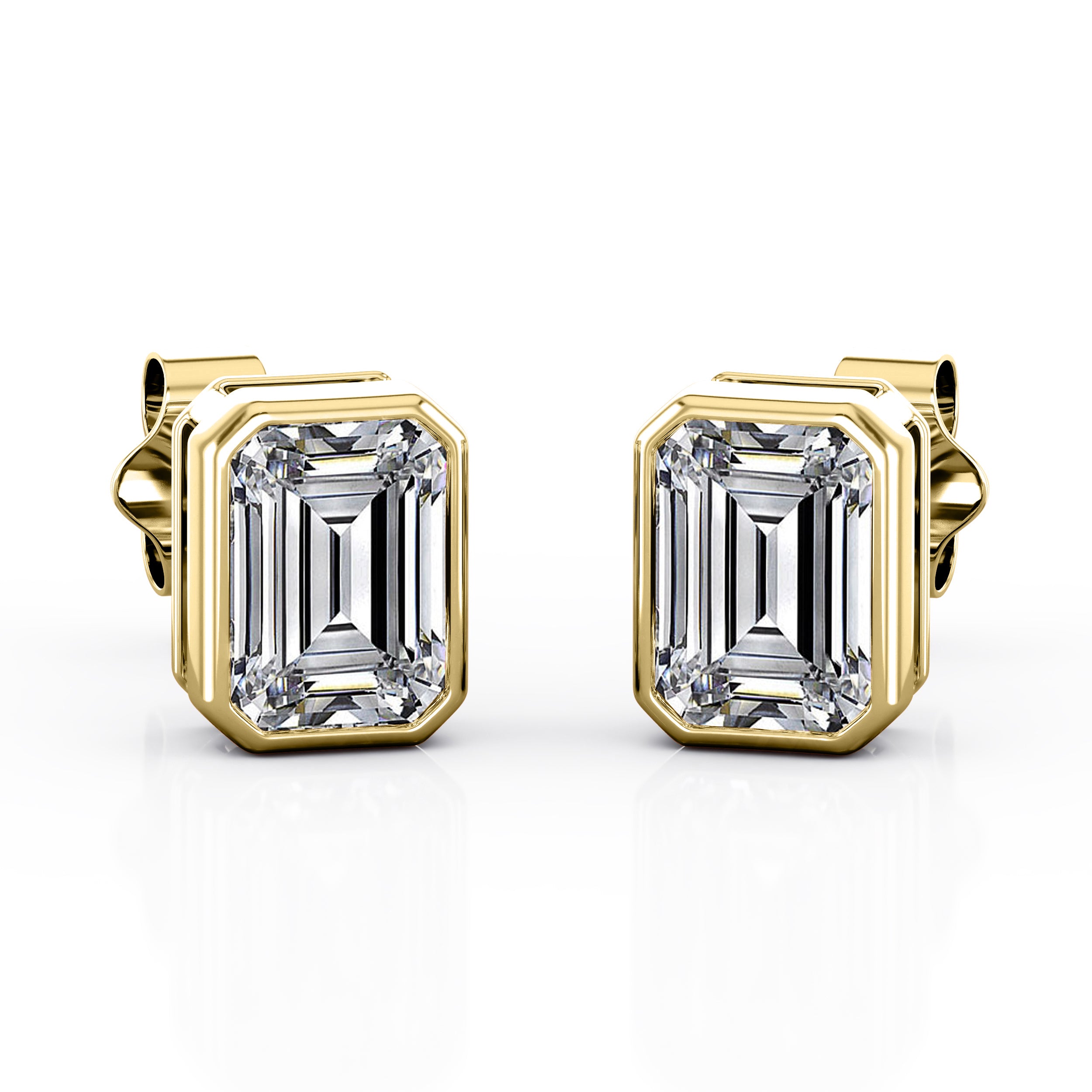 Bezel Setting 1 Carat Emerald Cut Certified Moissanite Vintage Stud Earrings in Rose Gold