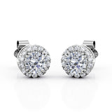 Classic Halo 0.60 CT TDW Round Cut Diamond Double Prong Stud Earrings in Yellow Gold