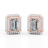 Basket Set Double Halo 1.20 CT TDW Emerald Cut Diamond Ear Studs in White Gold for Women