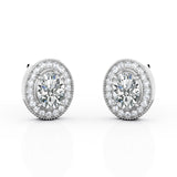 Milgrain 4 Claw 1.10 Carat Oval Cut Certified Moissanite and Diamond Surface Prong Pave Stud Earrings in White Gold