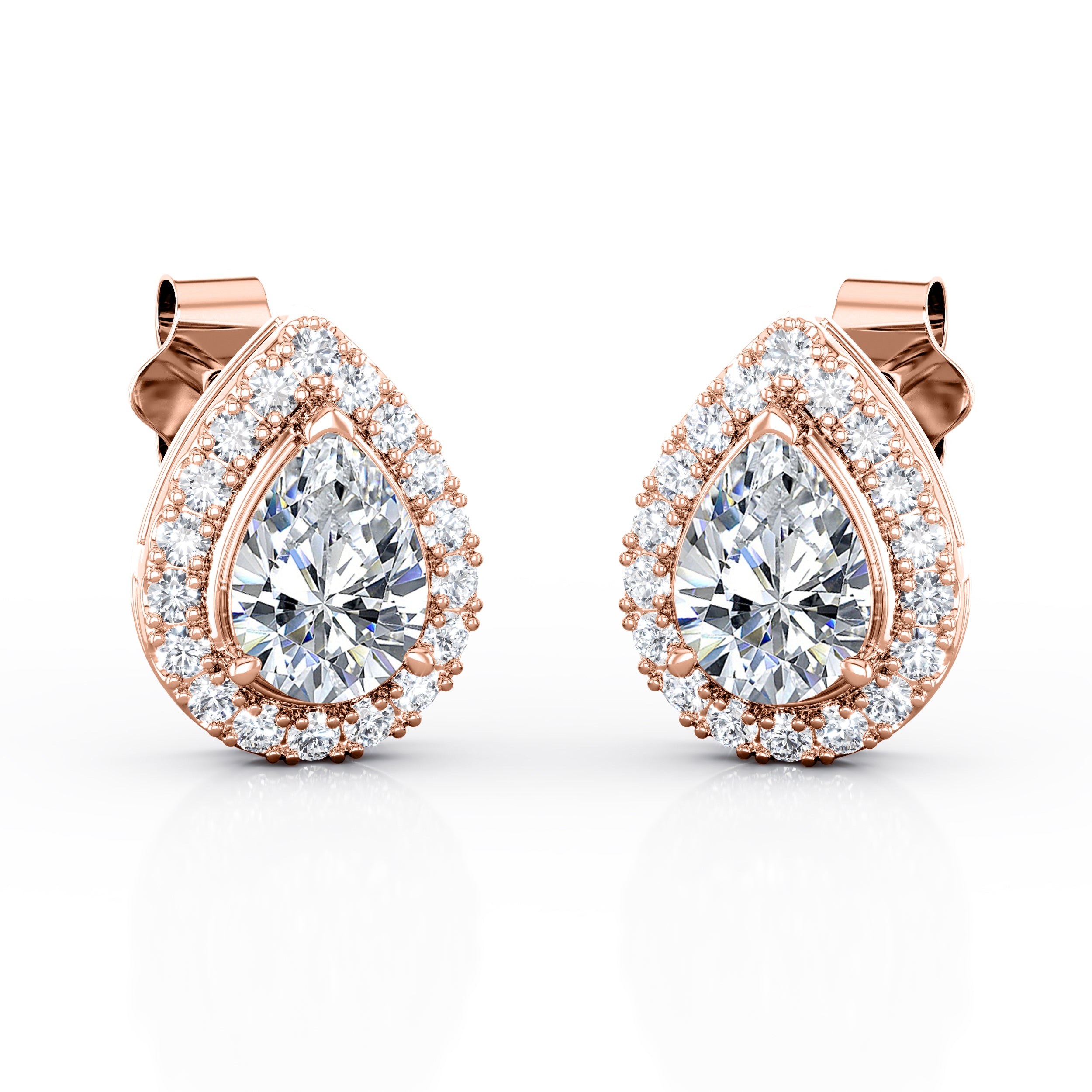 Half Bezel Basket Set 1.10 Carat Pear Shape Certified Moissanite and Diamond Encrusted Frame Ear Studs in Yellow Gold