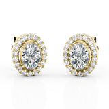 Frame Surface Prong 1.10 Carat Oval Cut Certified Moissanite 4 Prong and Diamond Ear Studs in Rose Gold