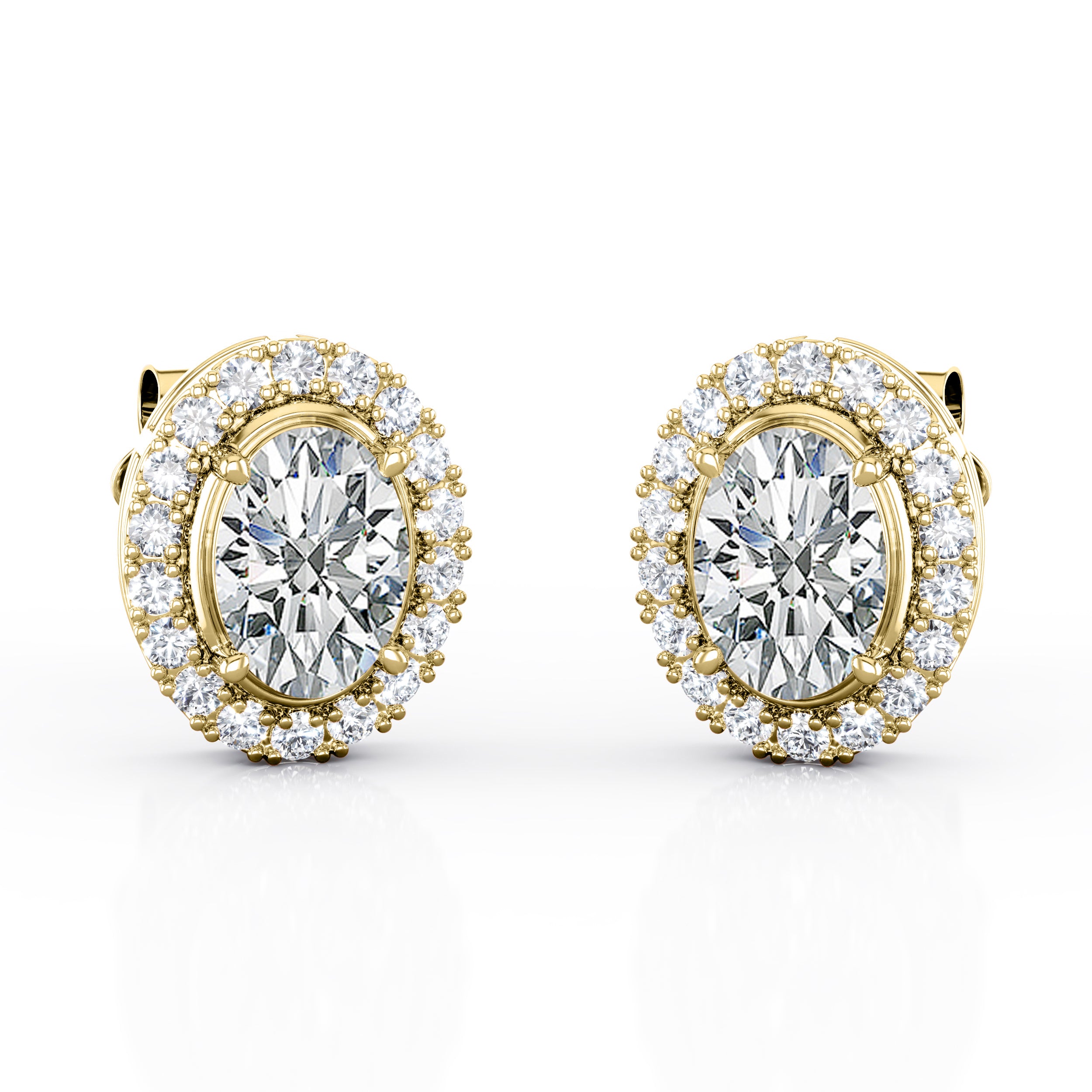 Frame Surface Prong 1.10 Carat Oval Cut Certified Moissanite 4 Prong and Diamond Ear Studs in Rose Gold