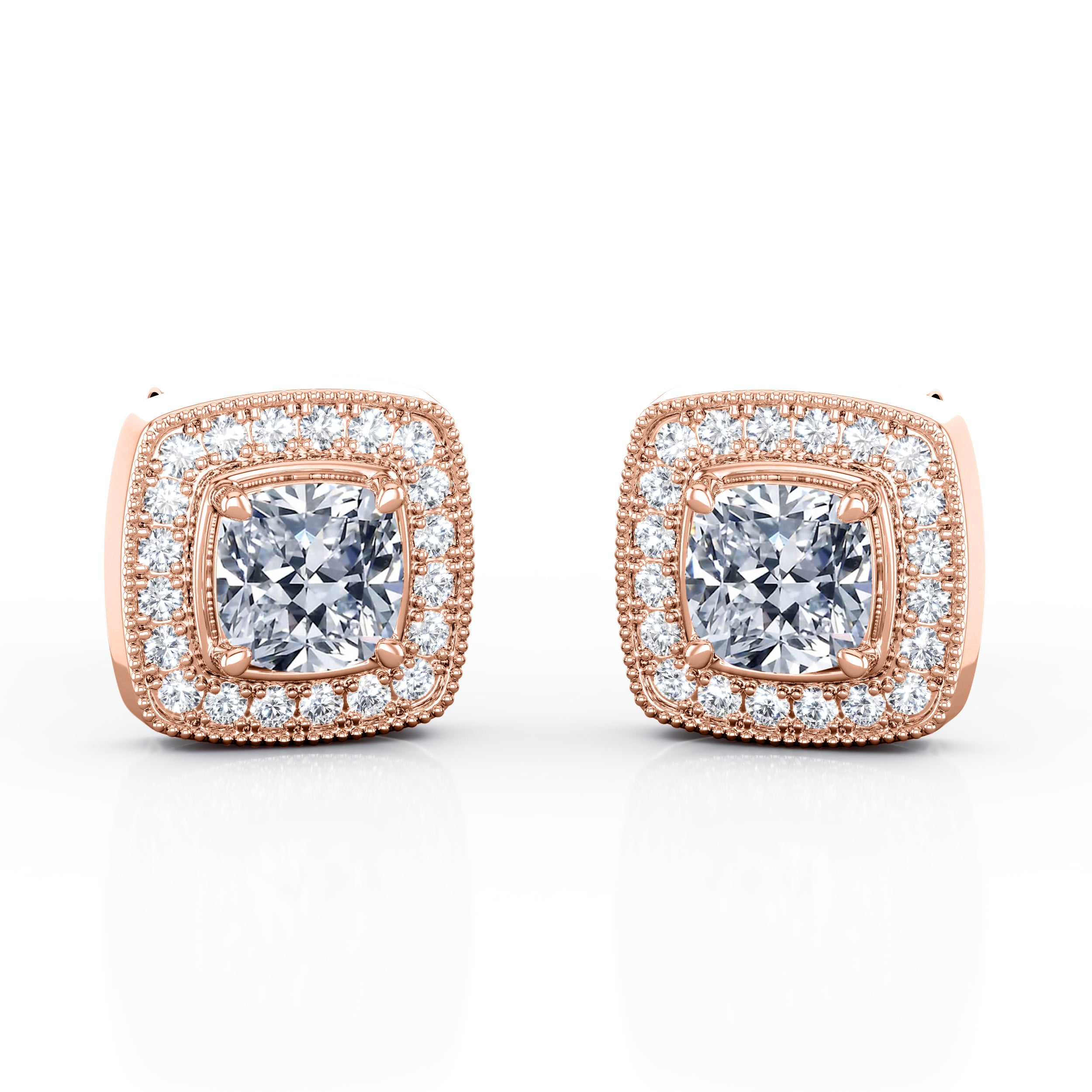 4 Claw Half Bezel 0.60 Carat Cushion Certified Moissanite and Diamond Surface Prong in White Gold