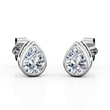 Basket Bezel Set 1 Carat Pear Shape Certified Moissanite Solitaire Ear Studs in White Gold