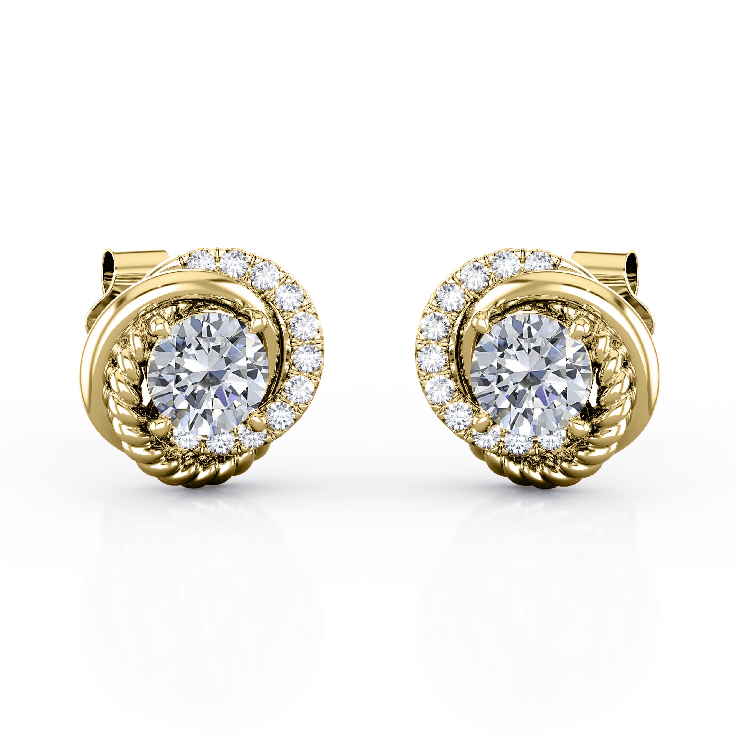 Twist Knot 1.10 Carat Round Cut Certified Moissanite and Diamond Pave Filigree Ear Studs in White Gold