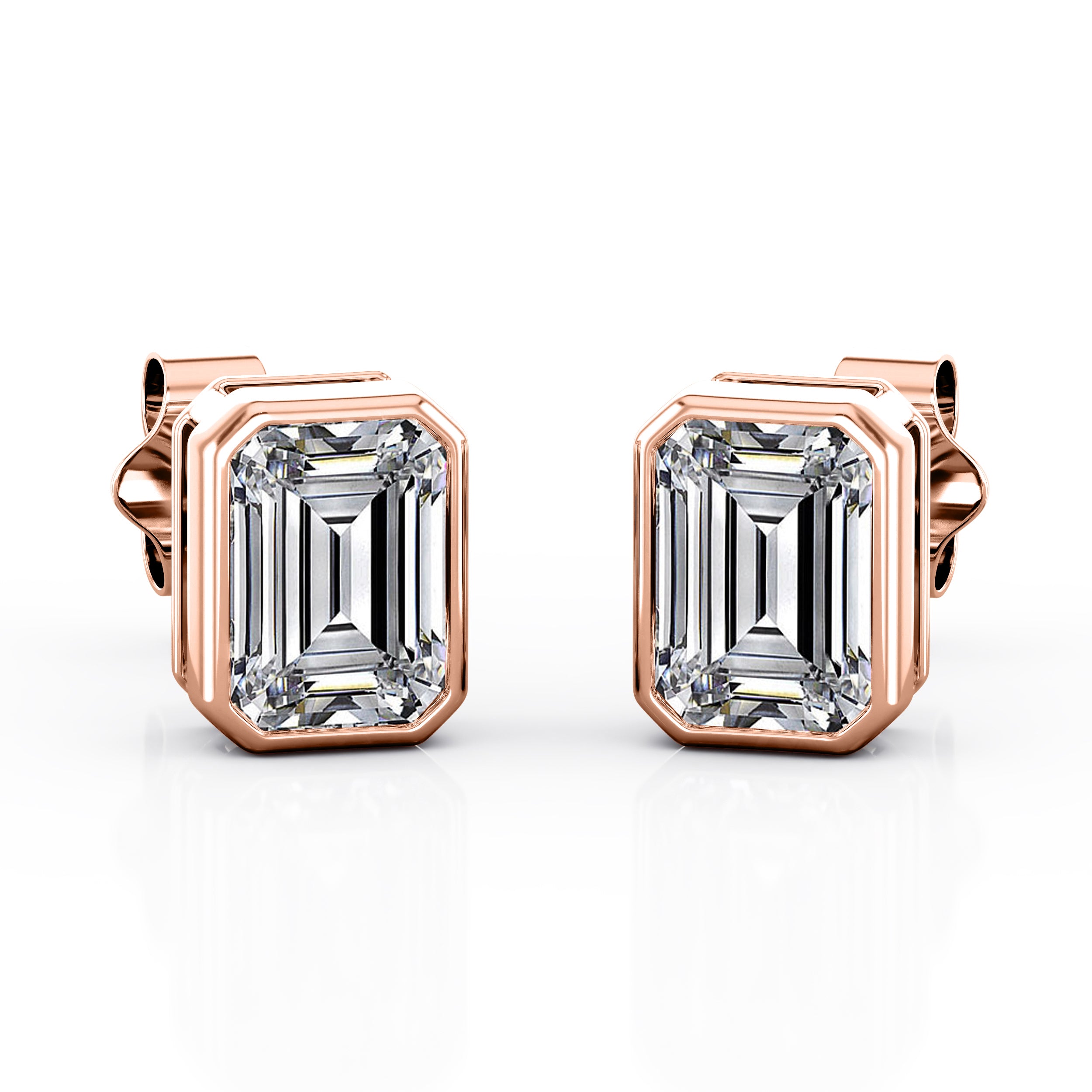 Octagon Bezel Set 1 CT TDW Emerald Cut Single Certified Lab Diamond Stud Earrings in Yellow Gold for Her