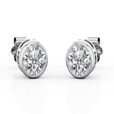 Basket Bezel 0.75 CT TDW Oval Cut Single Certified Lab Diamond Stud Earrings in White Gold for Women