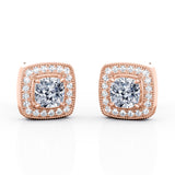 Milgrain Half Bezel Set 0.60 CT TDW Cushion Certified Lab Diamond Surface Prong Stud Earrings in Rose Gold