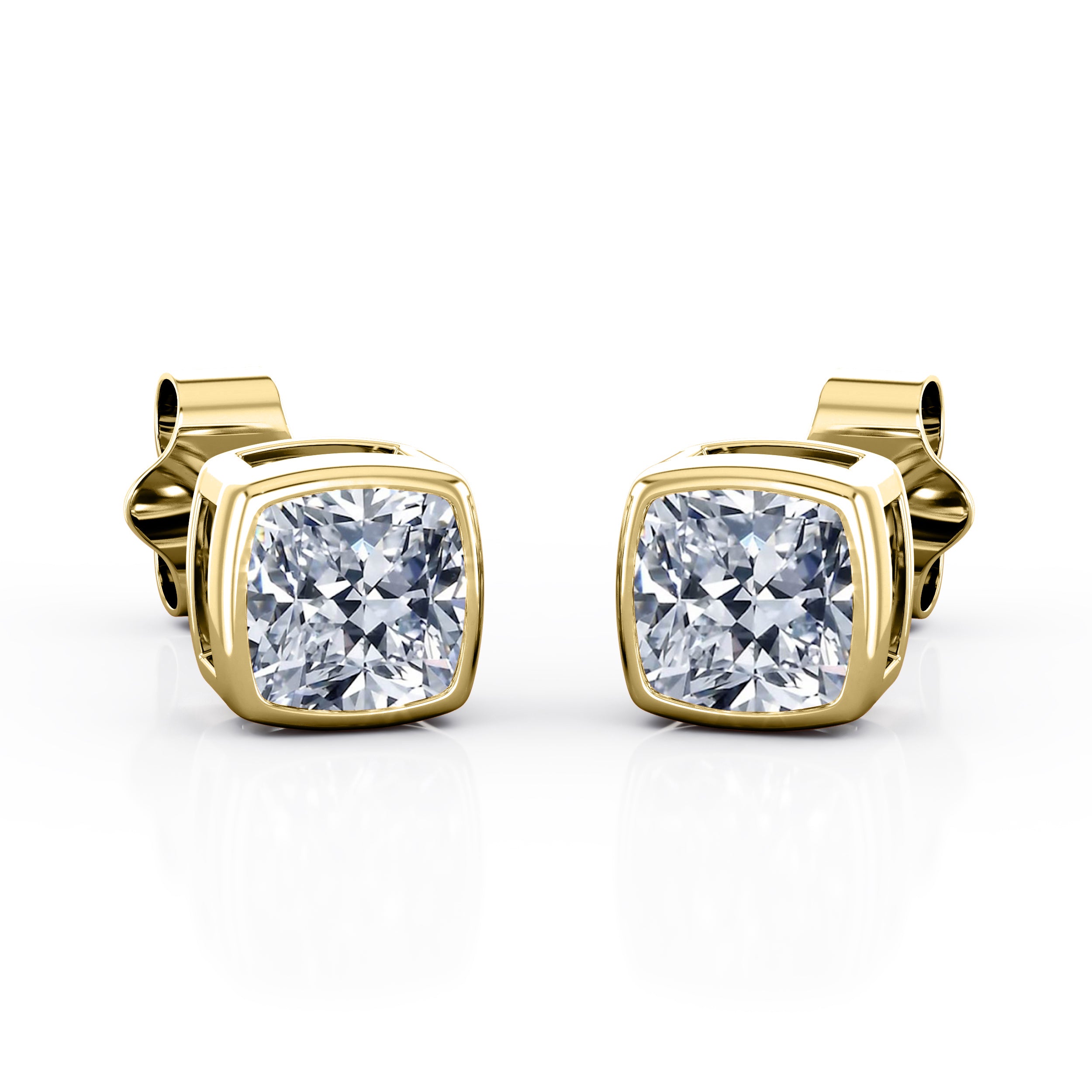 Simple Single Stone 1 Carat Cushion Certified Moissanite Bezel Set Ear Studs in White Gold