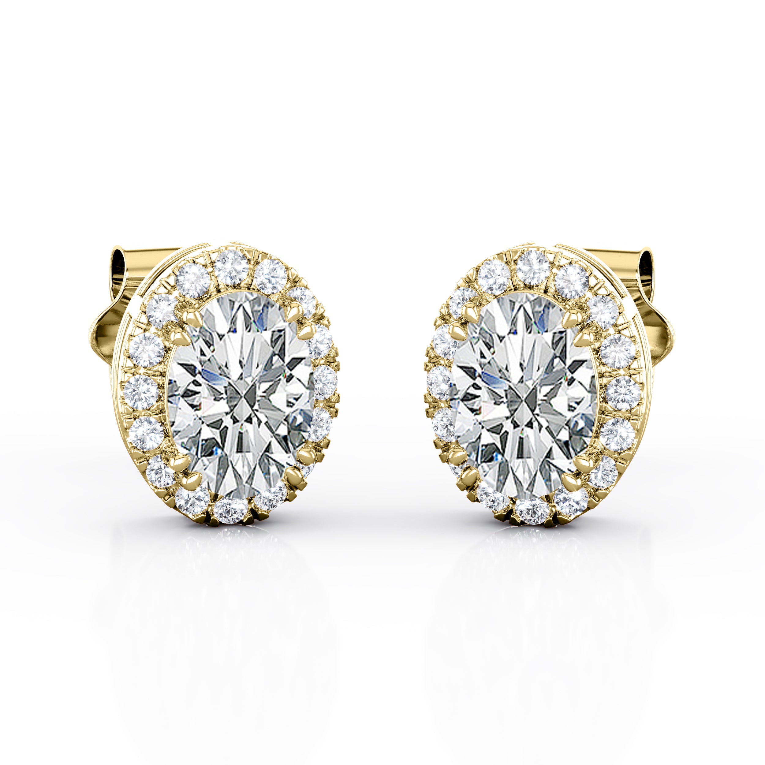 Basket Prong 1.25 Carat Oval Cut Certified Moissanite and Diamond Halo Pave Stud Earrings in Rose Gold