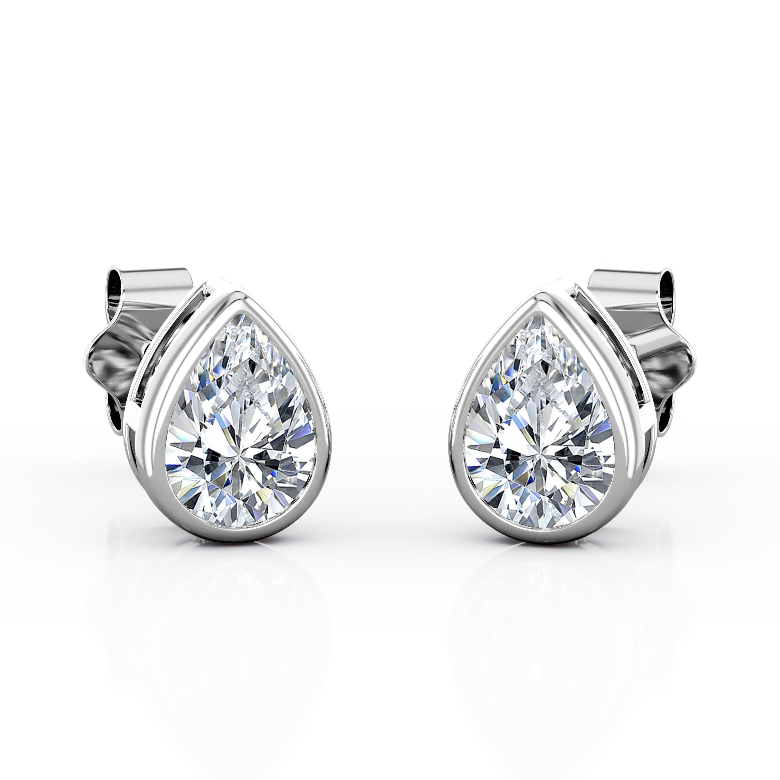Tiny 0.75 CT TDW Teardrop Certified Lab Diamond Bezel Set Solitaire Ear Studs in Rose Gold