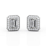 Octagonal Milgrain 0.85 CT TDW Emerald Cut Certified Lab Diamond Surface Prong Stud Earrings in White Gold