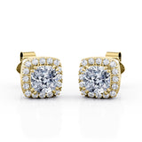 Double Prong 0.60 CT TDW Cushion Cut Certified Lab Diamond Micro Pave Halo Stud Earrings in White Gold