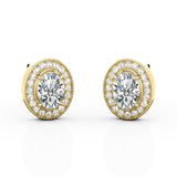 Milgrain 4 Claw 1.10 Carat Oval Cut Certified Moissanite and Diamond Surface Prong Pave Stud Earrings in White Gold