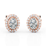 Frame Surface Prong 1.10 Carat Oval Cut Certified Moissanite 4 Prong and Diamond Ear Studs in Rose Gold