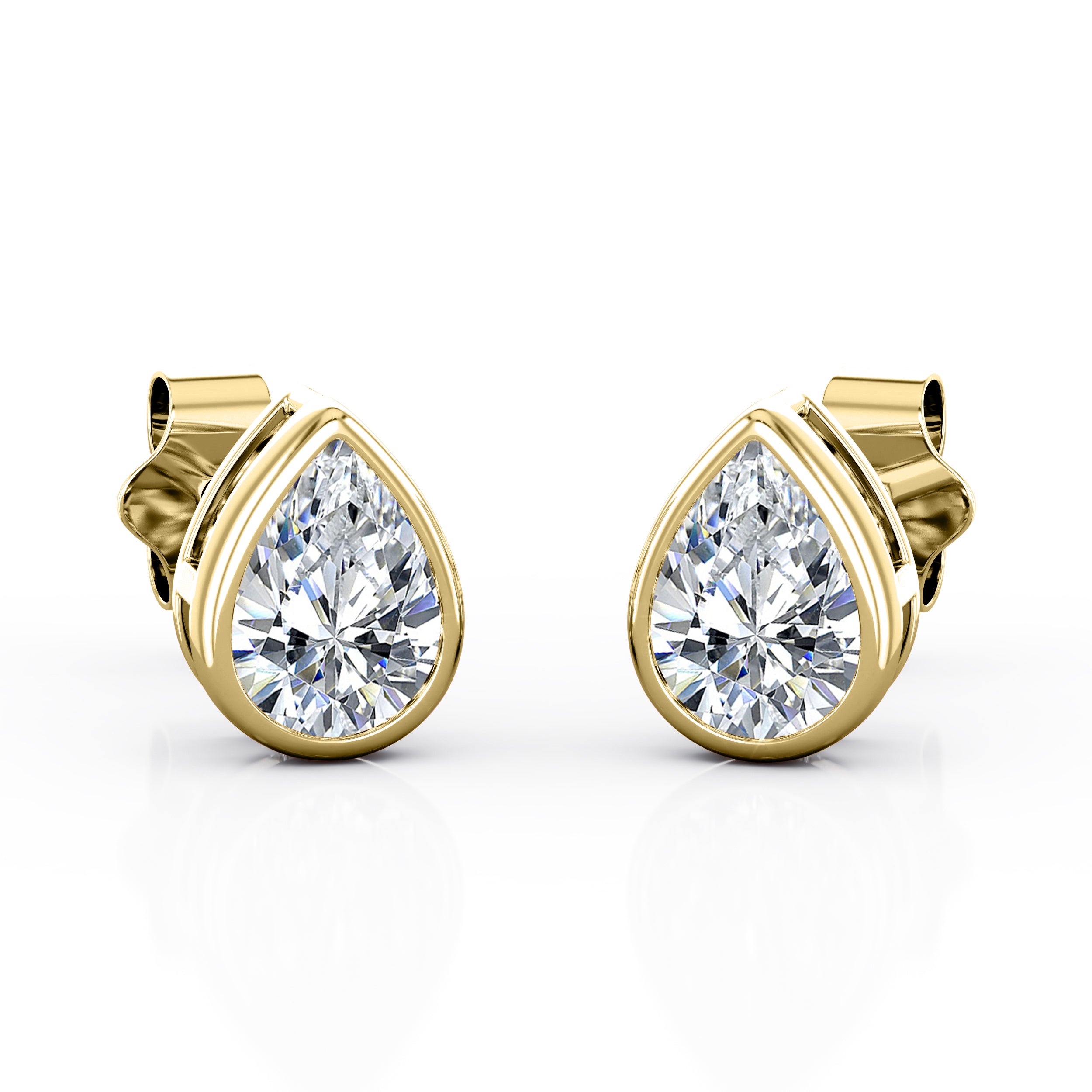 Basket Bezel Set 1 Carat Pear Shape Certified Moissanite Solitaire Ear Studs in White Gold
