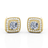 4 Claw Half Bezel 0.60 Carat Cushion Certified Moissanite and Diamond Surface Prong in White Gold