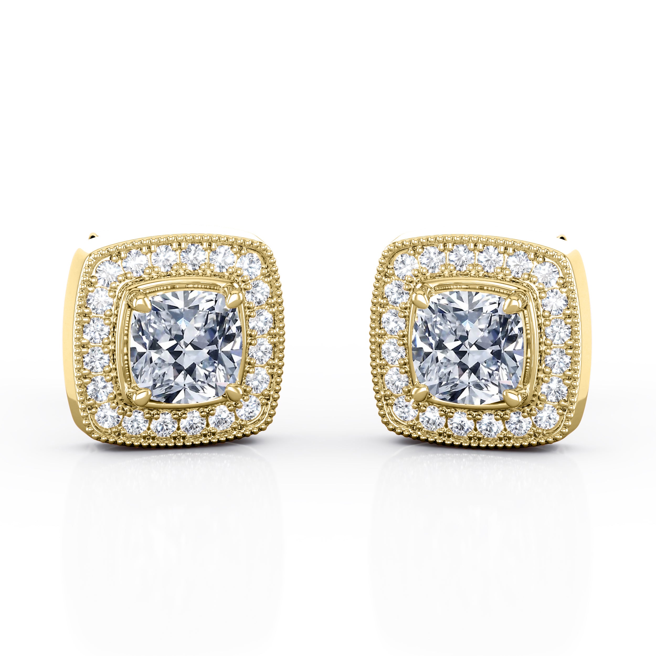 4 Claw Half Bezel 0.60 Carat Cushion Certified Moissanite and Diamond Surface Prong in White Gold