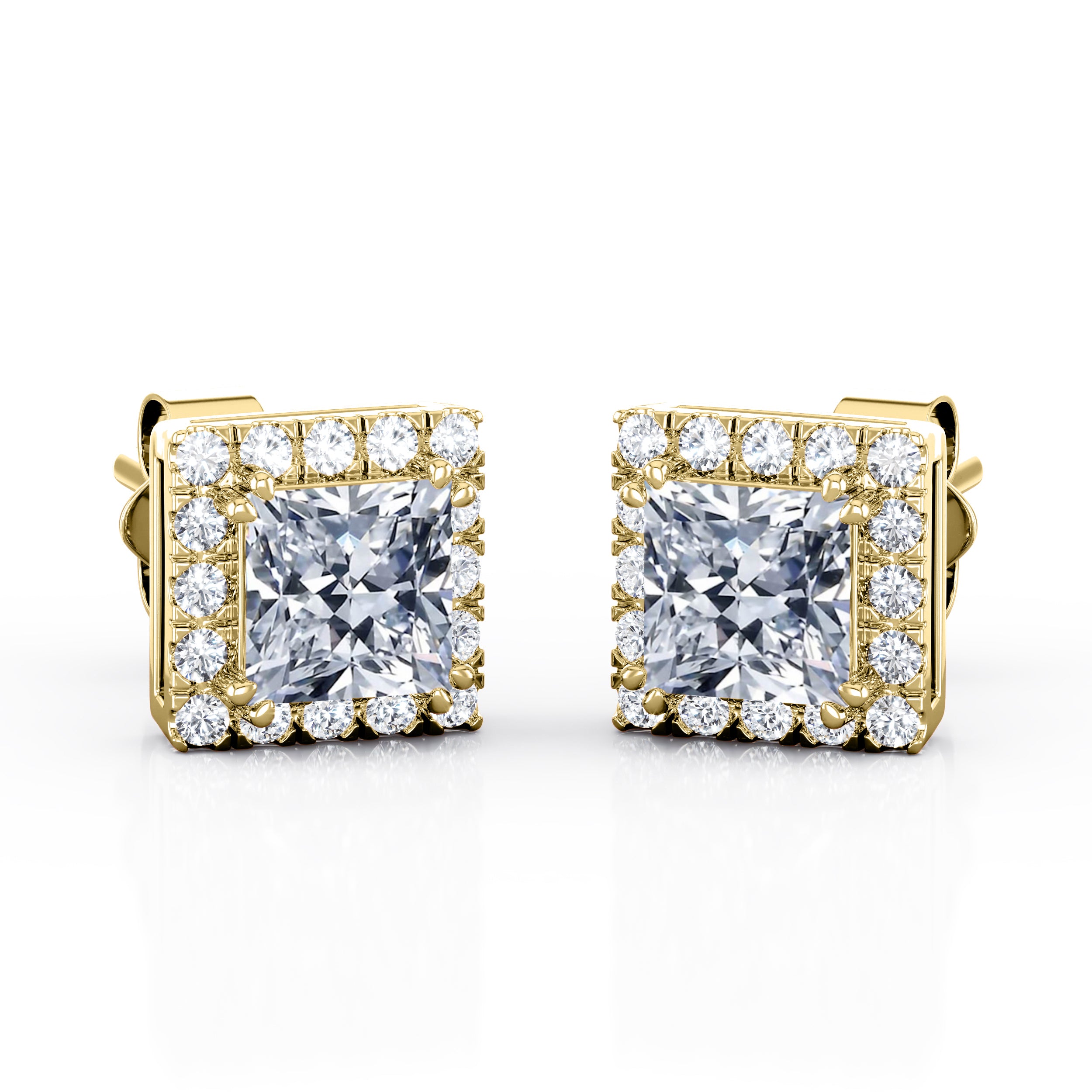 Basket Set Double Prong 0.60 CT TDW Princess Cut  Certified Lab Diamond French Pave Ear Studs in Rose Gold