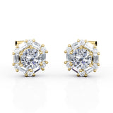 6 Prong 1.25 Carat Round Certified Moissanite and Diamond Hexagonal Halo Stud Earrings in White Gold