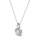 0.75 carat Moissanite Round Halo Necklace Pendant for Women in 18k White Gold over Silver