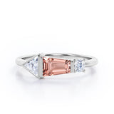 Lovely House Three Stone 1 carat Baguette Morganite and moissanite Engagement Ring in Rose Gold