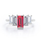Graduated Baguette 1.5 carat Lab Ruby and Cubic Zirconia Engagement Ring in White Gold