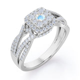 Double Infinity Split Shank - 1.4 Carat Round Shaped Moonstone and diamond - Flush Cluster Halo Engagement Ring in White Gold